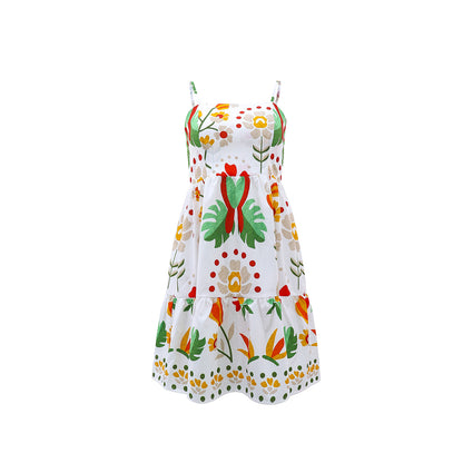 Women Casual Vacation Spaghetti Straps A line Printed Dress