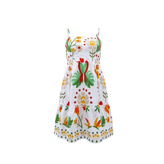 Women Casual Vacation Spaghetti Straps A line Printed Dress