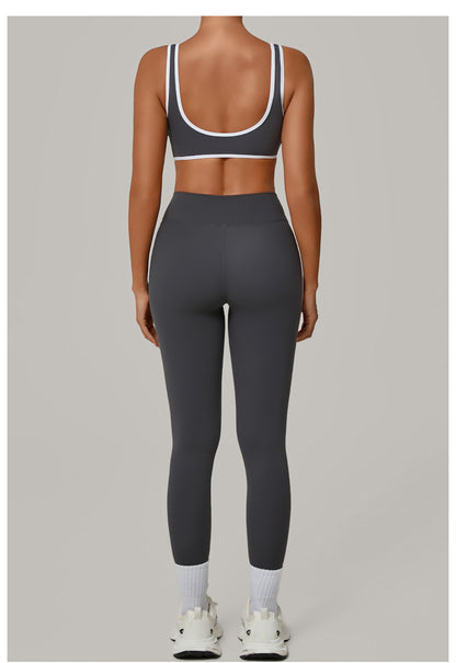 Contrast Color Binding Nude Feel Yoga Beauty Back Tight Quick Drying Workout Clothes Outdoor Sports Two Piece Sets - Iyanka