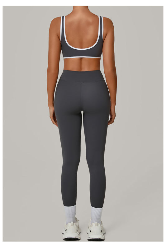 Contrast Color Binding Nude Feel Yoga Beauty Back Tight Quick Drying Workout Clothes Outdoor Sports Two Piece Sets - Iyanka