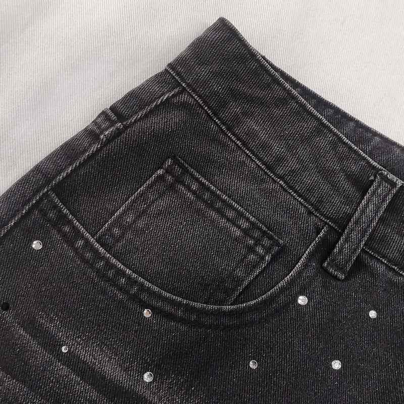 Starry Sky Loose Comfortable Women Casual All Matching Straight Pants Blingbling Popular Rhinestone Jeans