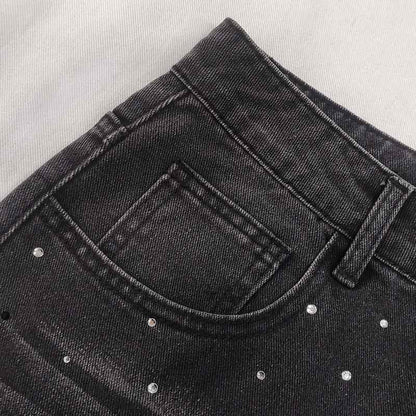 Starry Sky Loose Comfortable Women Casual All Matching Straight Pants Blingbling Popular Rhinestone Jeans