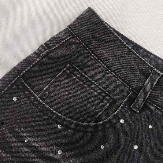 Starry Sky Loose Comfortable Women Casual All Matching Straight Pants Blingbling Popular Rhinestone Jeans