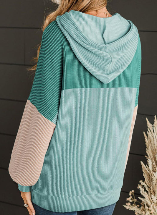 Autumn Winter Twist Strip Color Matching Long Sleeve Hoodie Loose Sweater - Iyanka