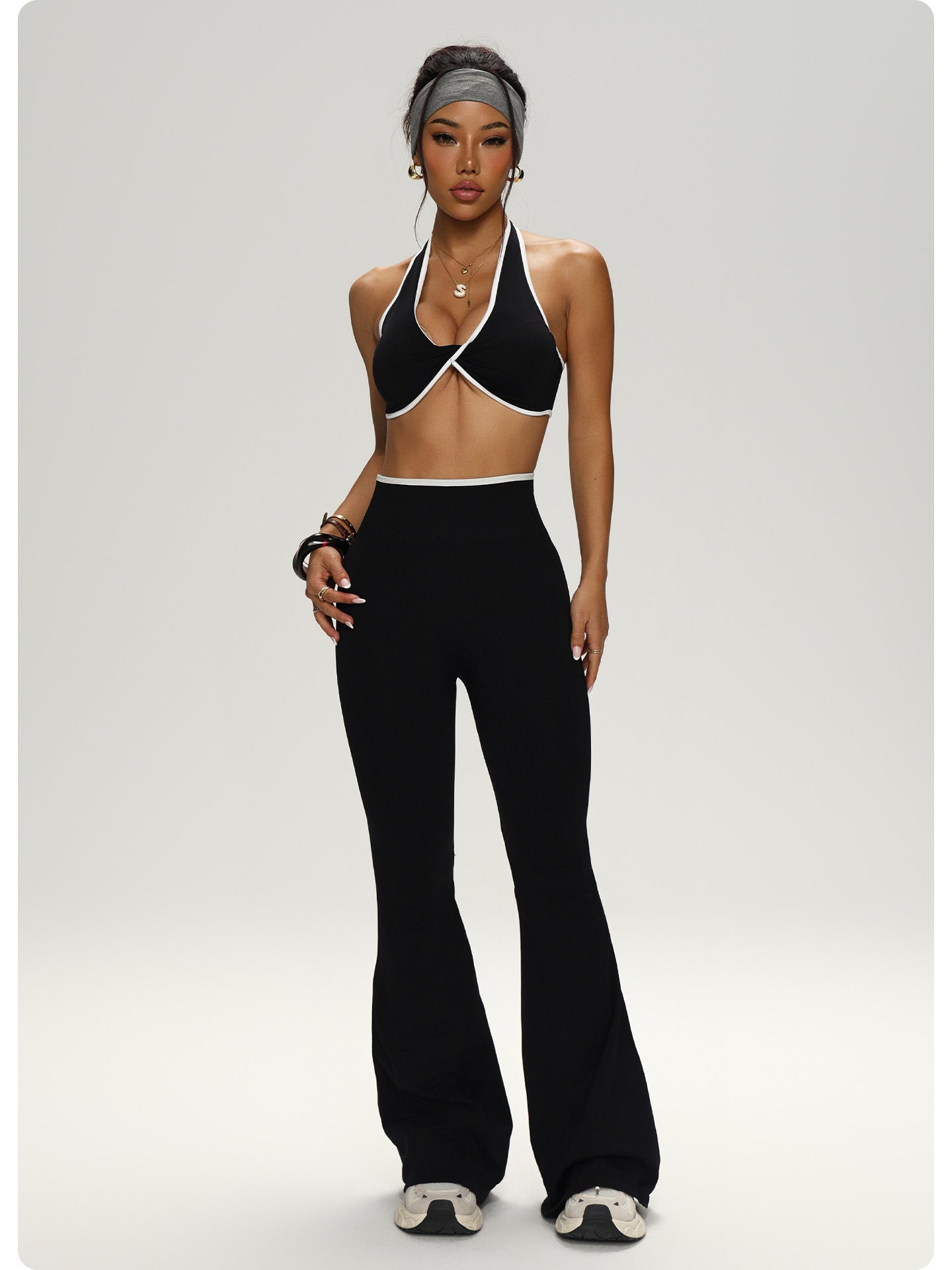 Yoga Clothes Contrast Color Bra Bell Bottom Pants Sportswear Two Piece Sets Women Fitness - Iyanka