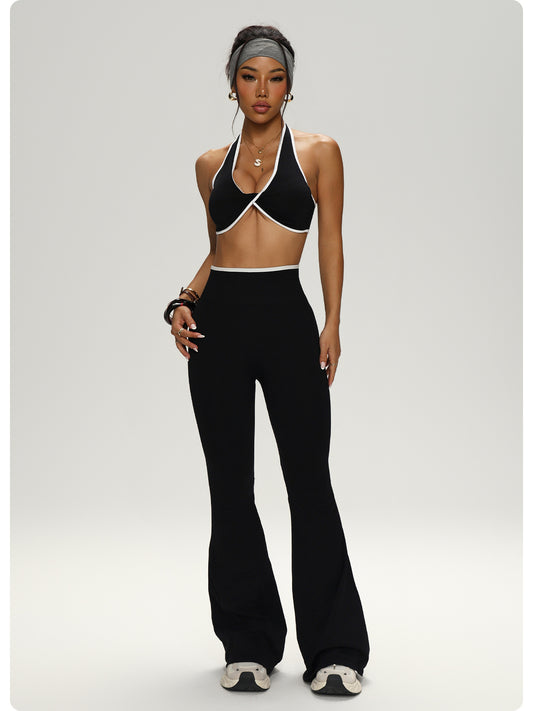 Yoga Clothes Contrast Color Bra Bell Bottom Pants Sportswear Two Piece Sets Women Fitness - Iyanka