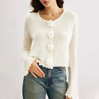 Women Sweater Autumn Winter Three Dimensional Floral Slim Fit Wooden Ear Pullover Women Sweater Top - Iyanka