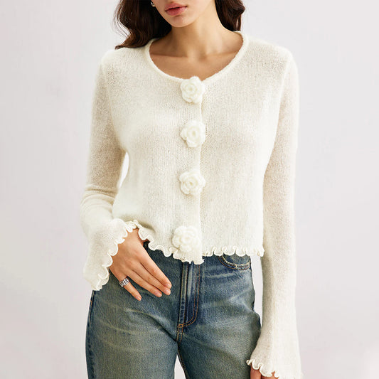 Women Sweater Autumn Winter Three Dimensional Floral Slim Fit Wooden Ear Pullover Women Sweater Top - Iyanka