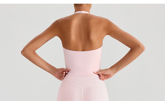 V neck Halter Sling Yoga Clothing Top Women Push up with Breast Pads Nude Feel Slimming Beauty Back Outer Vest - Iyanka