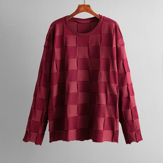 Square Plaid Knitting Women Autumn Winter Loose Fitting Oversized Sweater Casual Wide Leg Pants Two Piece Set - Iyanka
