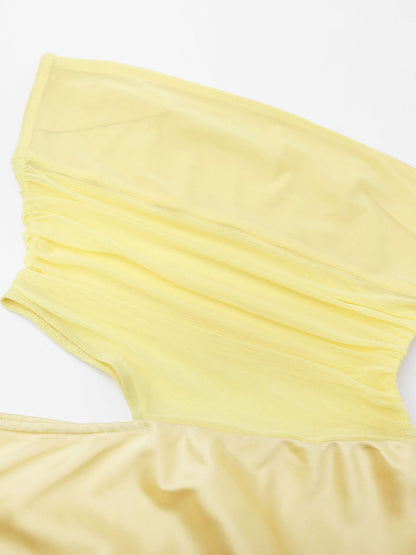 Sexy Tube Top Hollow Out Cutout Backless Yellow Dress French High Grade Satin Dress Sexy Summer Beautiful Dress - Iyanka