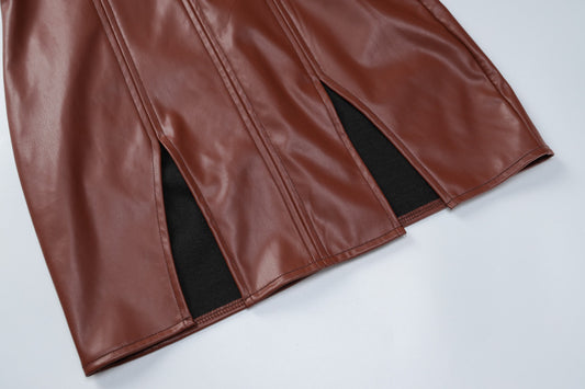 Women Clothing Faux Leather Personality Off Neck Low Cut Sexy Tight Sleeveless Backless Dress - Iyanka