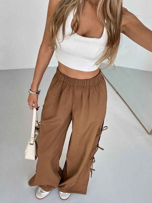 Autumn Winter Casual Bow Tie Contrast Drawstring Pants