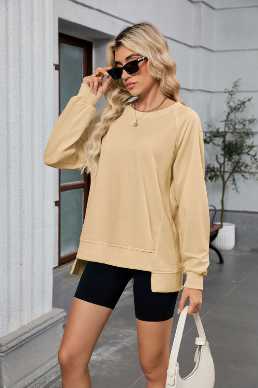 Autumn Winter Solid Color Thread round Neck Long Sleeve Loose Sweatshirt Women Top - Iyanka