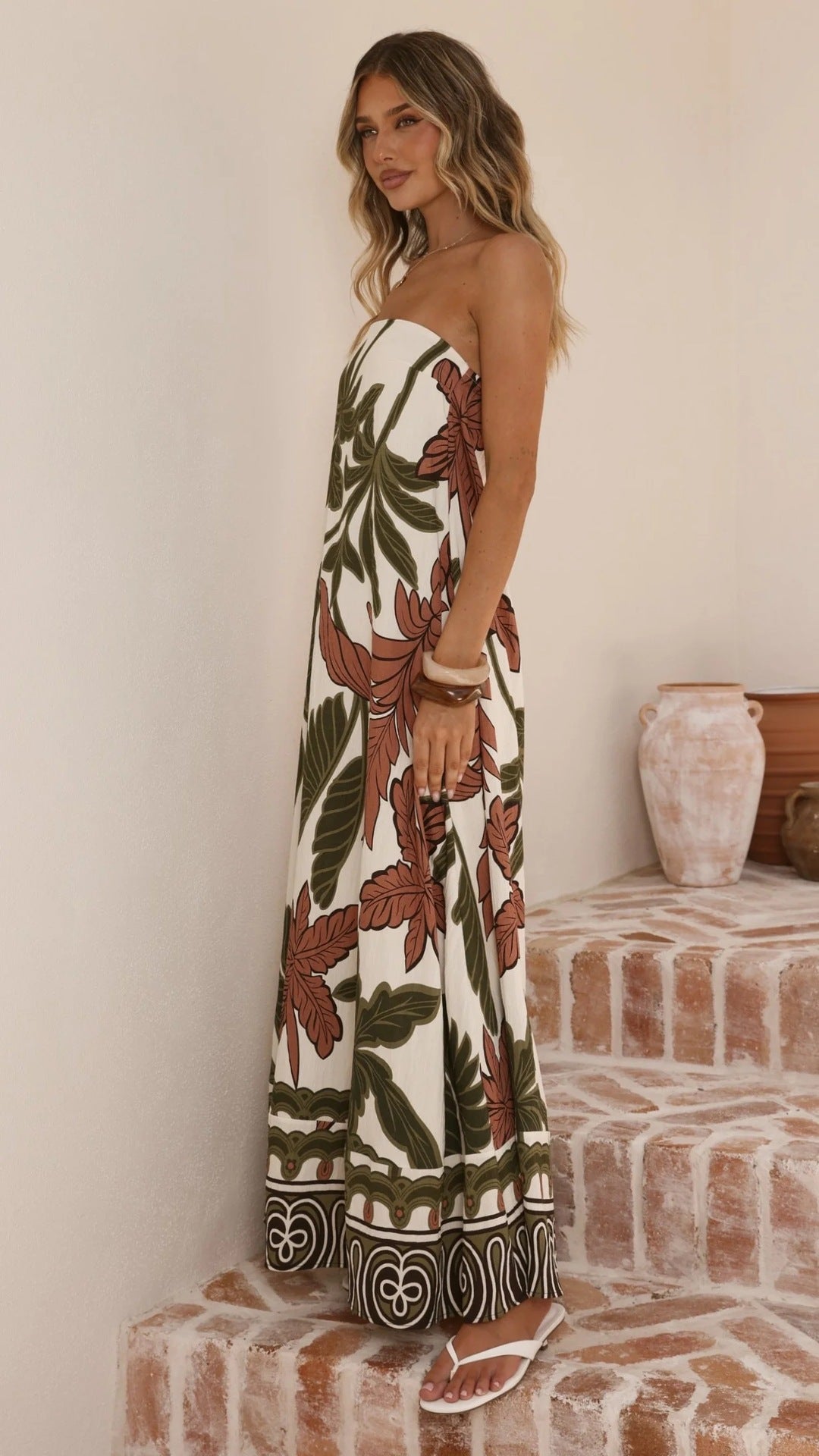 Summer Printed Maxi Dress French Vacation Sexy Bandeau Dress