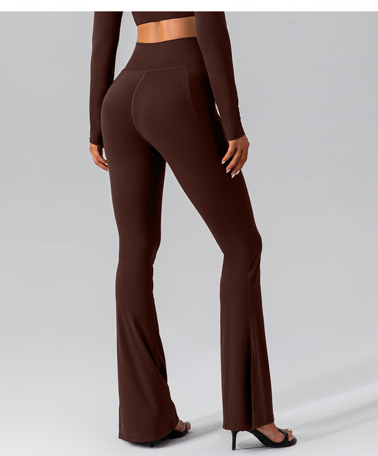 Autumn Nude Feel Stretch Sports Yoga Bell Bottom Pants Skinny Slimming High Waist Peach Hip Lifting Fitness Trousers - Iyanka