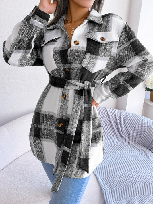 Autumn Winter Casual Long Sleeve Tied Thick Woolen Coat Women Clothing - Iyanka