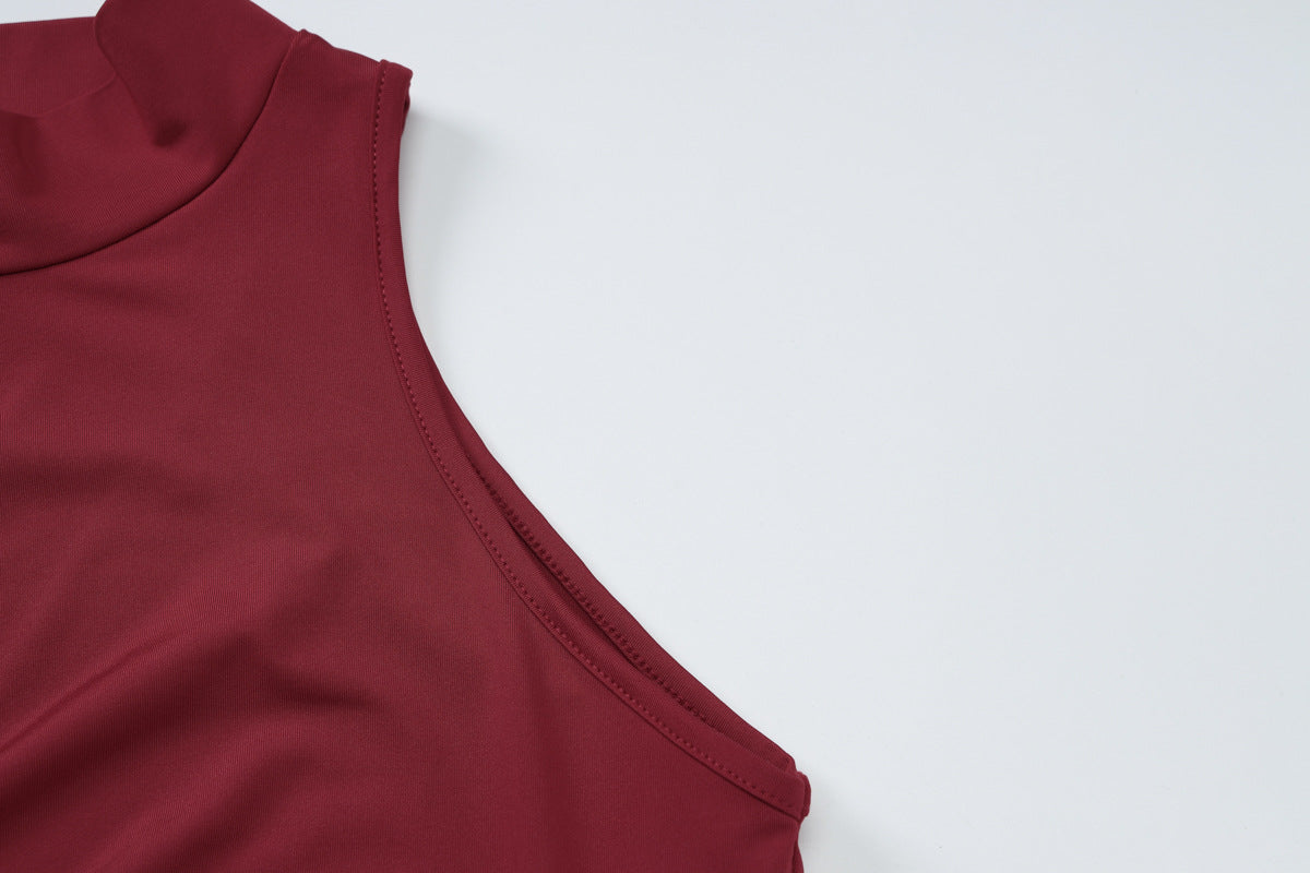 Summer Women Clothing Turtleneck Sleeveless Sexy Backless Slim Fit Waist Tight Dress