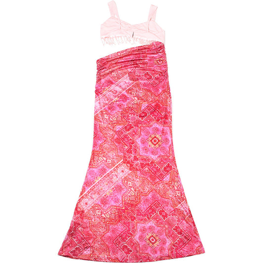 Summer Women Sexy Waist Hollow Out Cutout out Sheath Dress Tassel Cami Dress