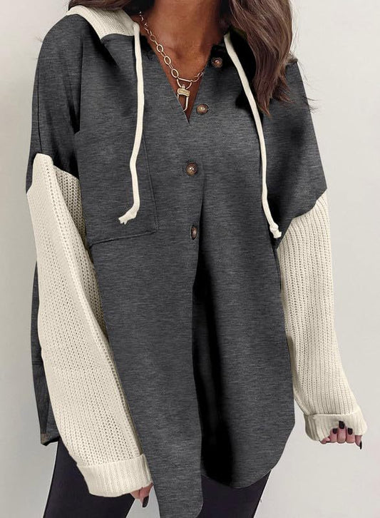 Fall Winter Women Clothing Sweater Patchwork Hoodie Casual Coat for Women - Iyanka