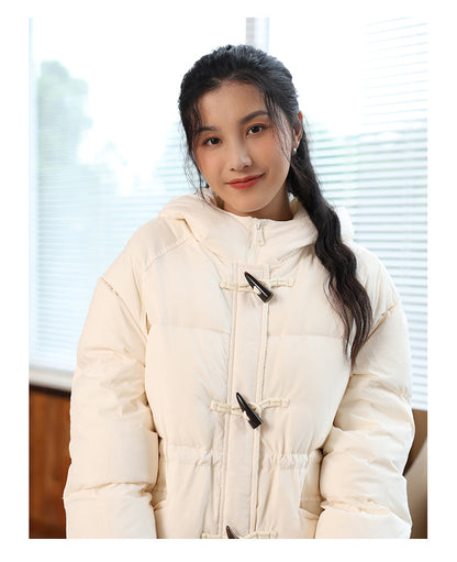 Half-High Collar Long Sleeves Bread Coat for Women Autumn Winter Thick Windproof Extended Long Coat White Duck down Hooded down Jacket - Iyanka