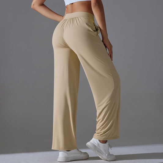 High Waist Cool Feeling Sun Proof Trousers Sports Drawstring Wide Leg Pants Loose Nude Feel Trousers All Matching Fitness Yoga Pants Women - Iyanka
