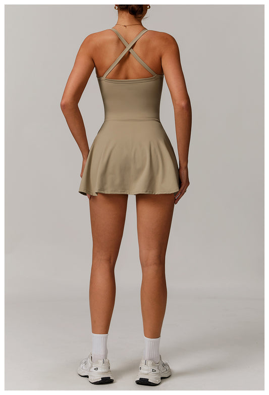 Sustainable Recycled Dress Anti Exposure Kink Design Cross Hollow Out Cutout out Beauty Back Tennis - Iyanka