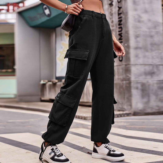 Women Loose Drawstring Design Denim Overalls Casual Sports