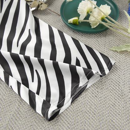 Satin Striped Summer Pajamas Long Sleeves Cropped Cardigan Shorts Two Piece Set Ladies Homewear - Iyanka