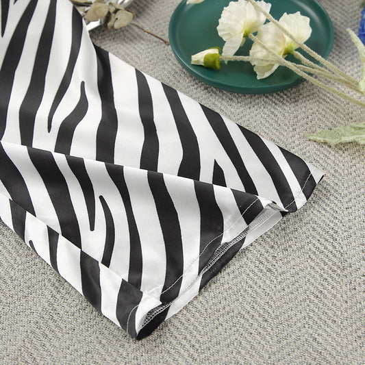 Satin Striped Summer Pajamas Long Sleeves Cropped Cardigan Shorts Two Piece Set Ladies Homewear - Iyanka