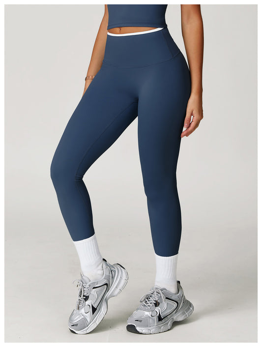 Nude Feel Yoga Pants High Waist Contrast Color Quick Drying Trousers Sports Running Fitness Sports Tights - Iyanka