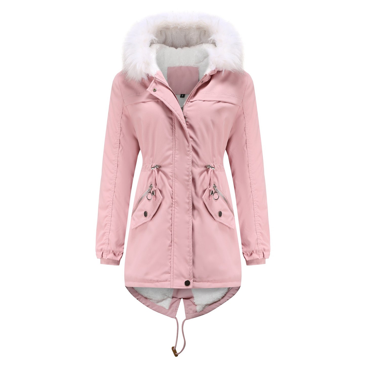 Parka Women Plus Size Mid-Length Fleece Lined Coat Women Warm with Fur Collar Loose Winter Coat Plus Size - Iyanka