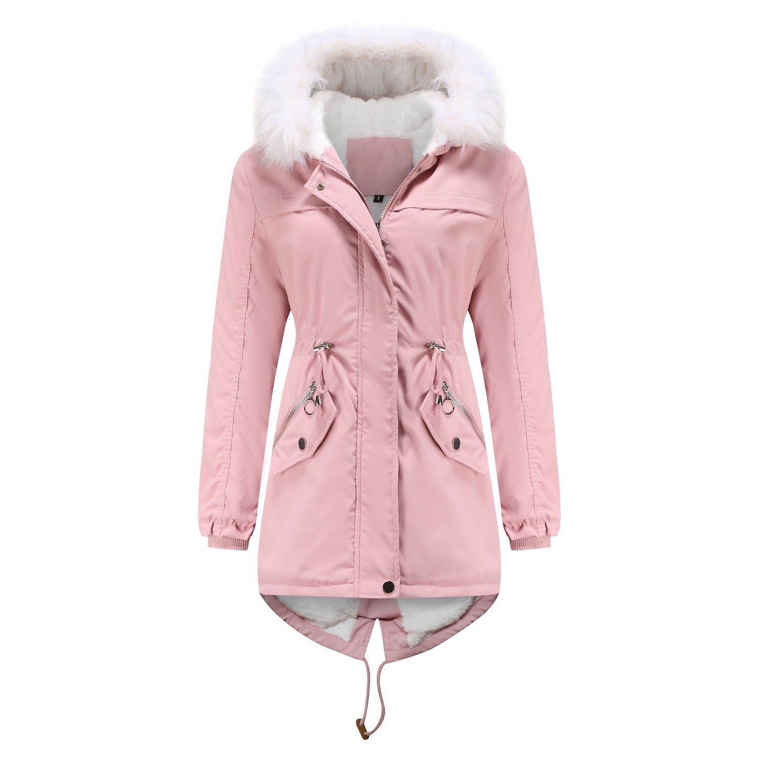 Parka Women Plus Size Mid-Length Fleece Lined Coat Women Warm with Fur Collar Loose Winter Coat Plus Size - Iyanka