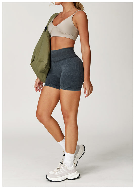 Seamless Stone Washed Yoga Shorts High Waist Hip Lift Shorts Skinny Running Sports Fitness Yoga Pants Women - Iyanka
