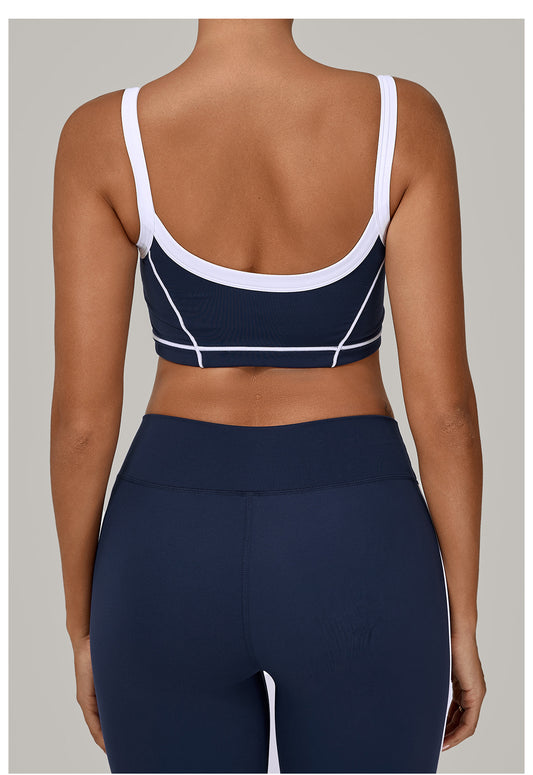 Autumn Sand Color Contrast Patchwork Yoga Bra Double Shoulder Strap Beauty Back Quick Drying Sports Tops Outerwear Running Yoga Clothes - Iyanka