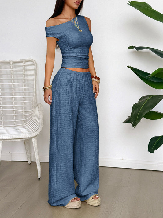 Casual Vacation Vest Wide Leg Trousers Two Piece Set Women Clothing Spring Summer - Iyanka