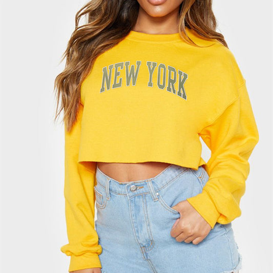 Women Clothing Autumn Winter York Letter Graphic Printing Short Loose Long Sleeves Sweatshirt - Iyanka