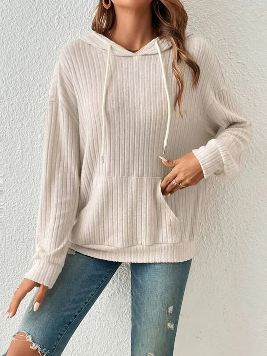 Autumn Winter Knitwear Hooded Sunken Stripe Kangaroo Pocket Long Sleeve Bathroom - Iyanka