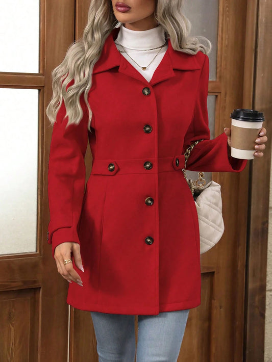 Autumn Winter Collared Women Woolen Slim Fit Coat - Iyanka