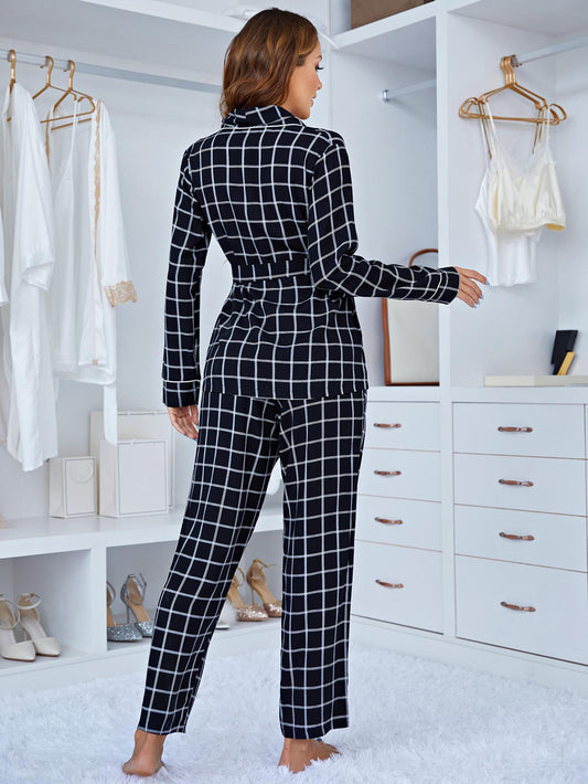 Pajamas Women Plaid Long Sleeve Deep V-neck Home Wear Can Be Twet Outfit outside - Iyanka
