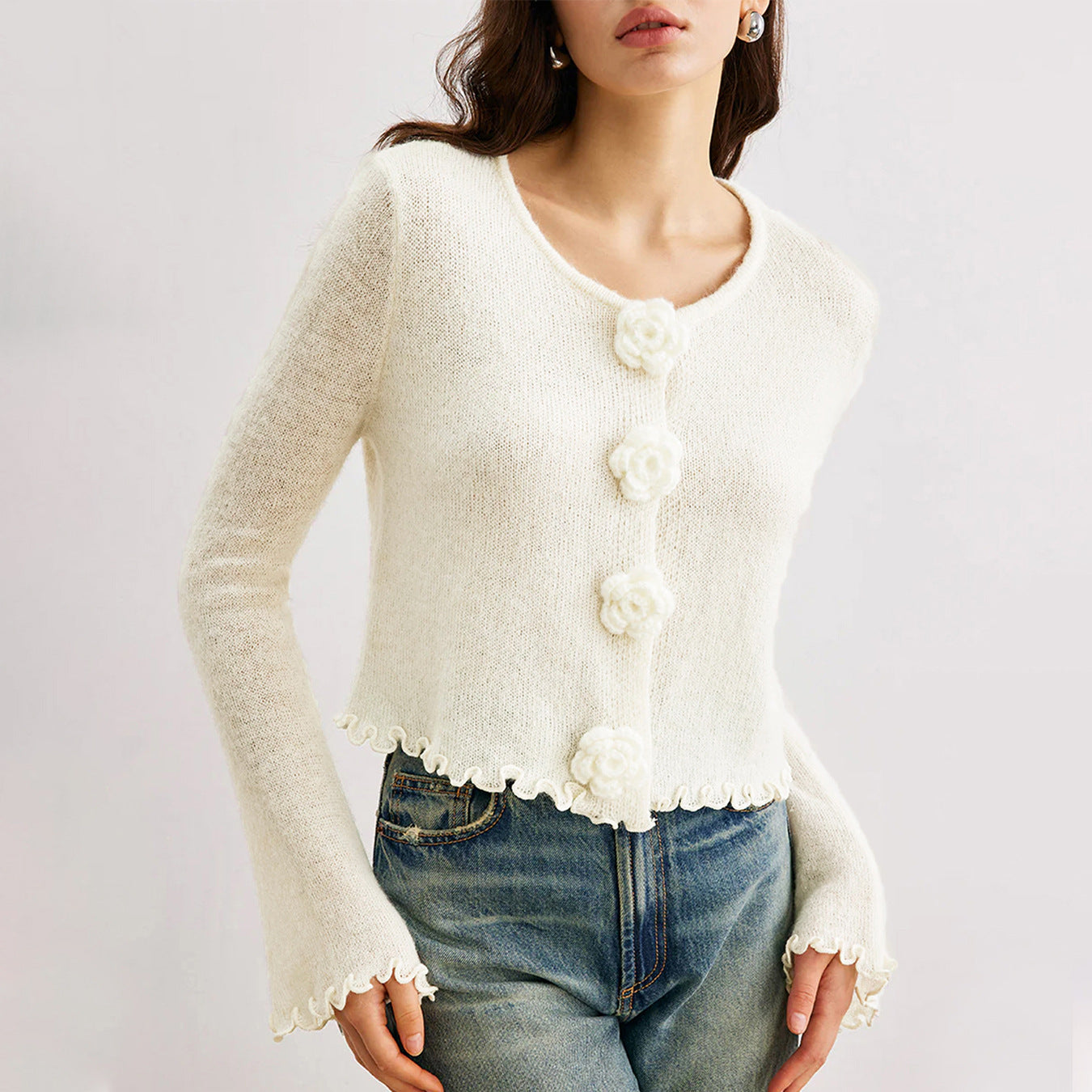 Women Sweater Autumn Winter Three Dimensional Floral Slim Fit Wooden Ear Pullover Women Sweater Top - Iyanka