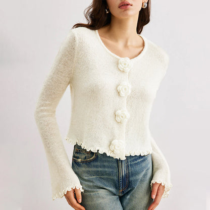 Women Sweater Autumn Winter Three Dimensional Floral Slim Fit Wooden Ear Pullover Women Sweater Top - Iyanka