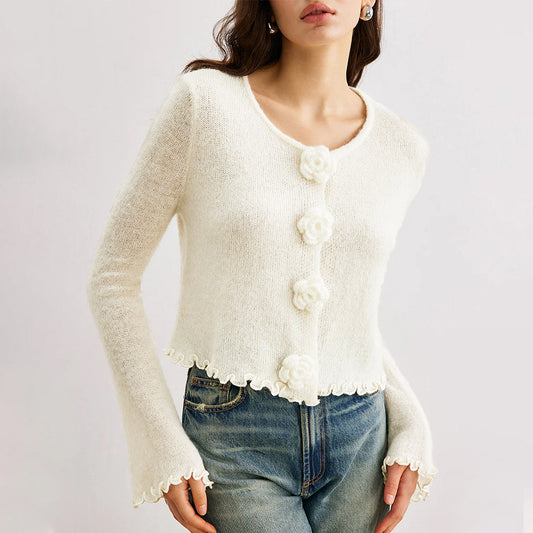 Women Sweater Autumn Winter Three Dimensional Floral Slim Fit Wooden Ear Pullover Women Sweater Top - Iyanka