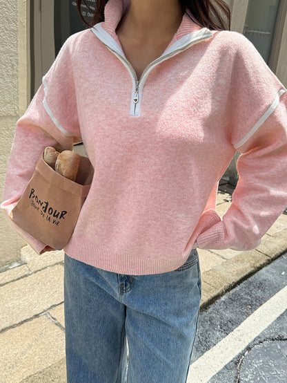 Casual Simple Solid Color Long Sleeve Zipper Sweaters Women Clothing Autumn Winter - Iyanka