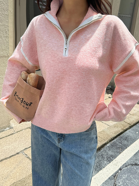 Casual Simple Solid Color Long Sleeve Zipper Sweaters Women Clothing Autumn Winter - Iyanka