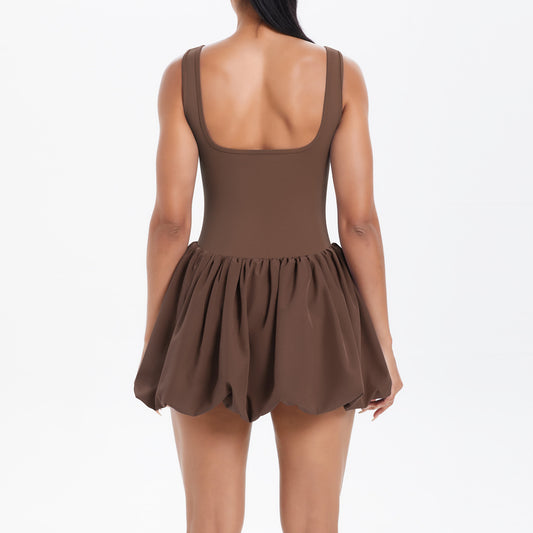 Cool Jumpsuit Tennis Skirt Sexy Beauty Back Pocket Backing Culottes Fitness Solid Color Sports Dress Women - Iyanka