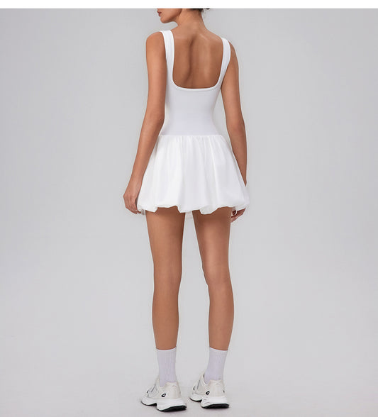 Fitness Draped Dress Faux Two Pieces Anti Wardrobe Malfunction Base Pockets Dress Sports Yoga Tennis Dress Women - Iyanka