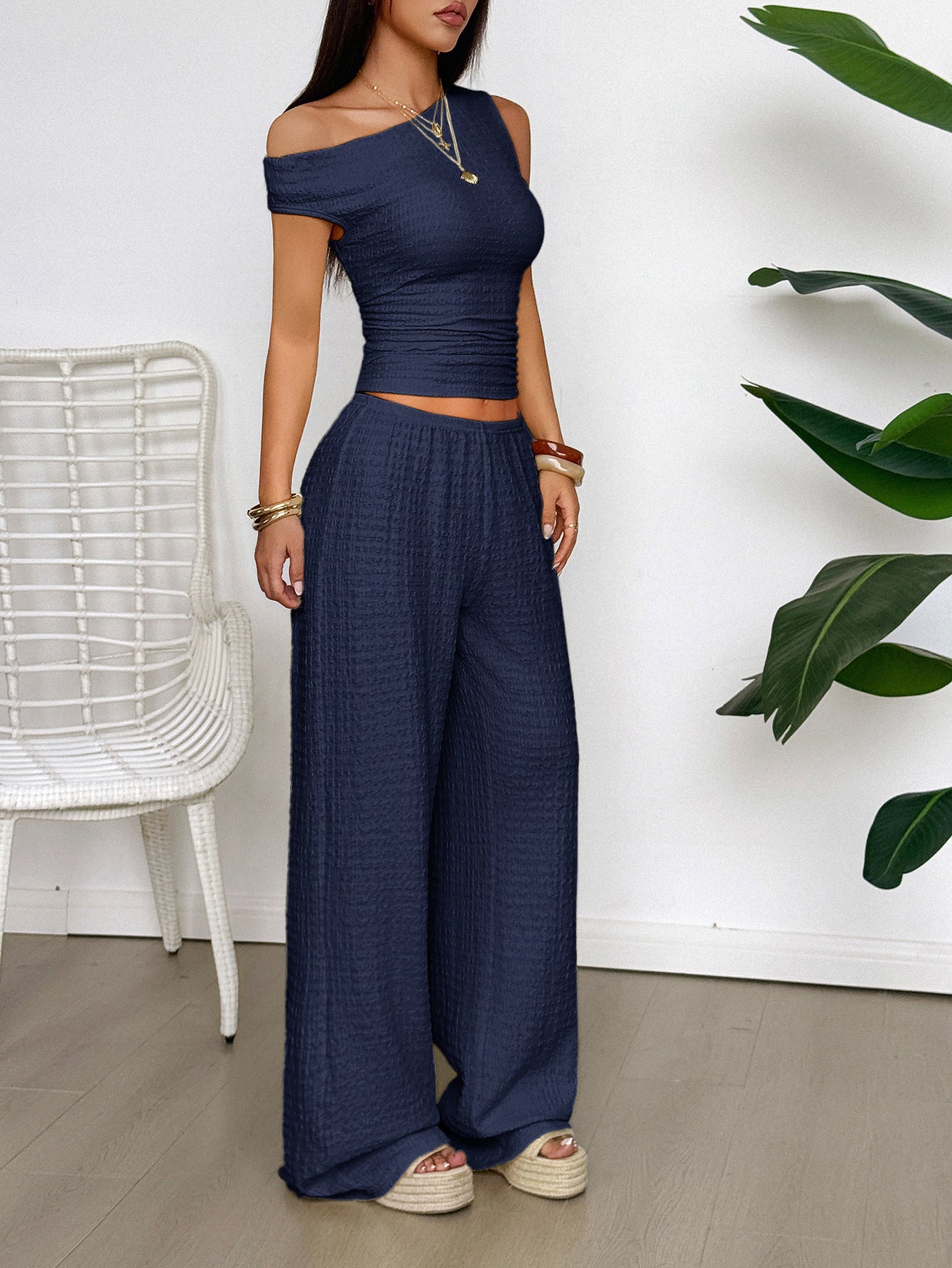Casual Vacation Vest Wide Leg Trousers Two Piece Set Women Clothing Spring Summer - Iyanka