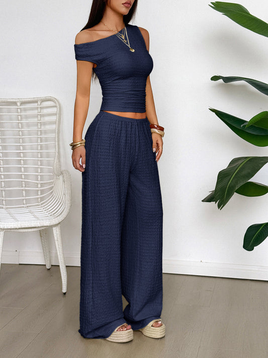Casual Vacation Vest Wide Leg Trousers Two Piece Set Women Clothing Spring Summer - Iyanka