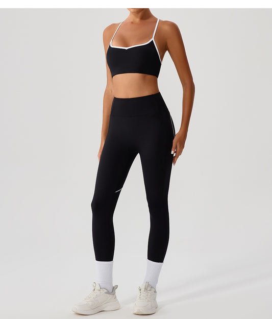 Cross Adjustable Shoulder Strap Yoga Bra Outer Wear with Chest Pad Workout Exercise Underwear Contrast Color Yoga Clothes - Iyanka
